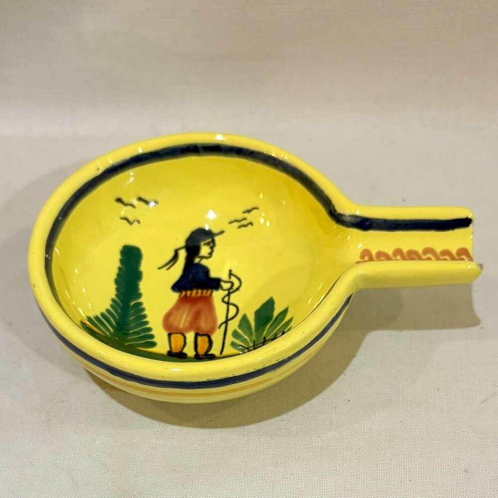 Henriot Quimper France Ceramic Ashtray Vintage Bright Yellow